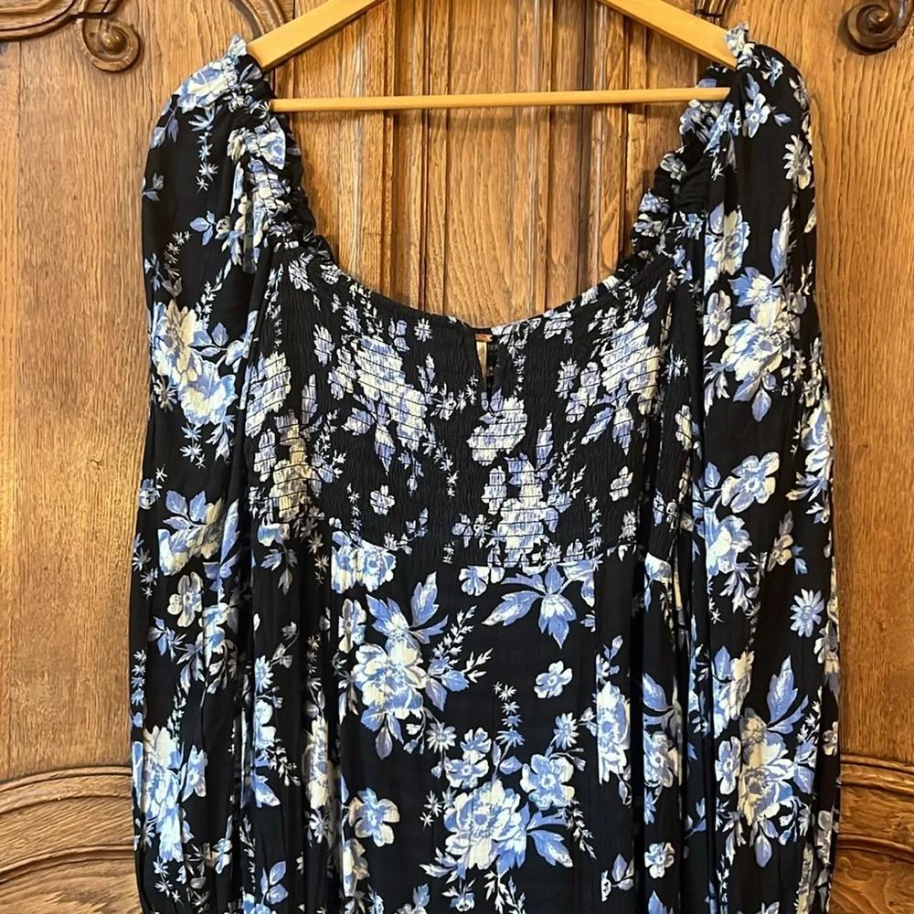 NEW Free People Jaymes Floral Print Square Neck Long Sleeves Midi Dress